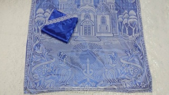 Р3695 Комплект (синий) Атласный с тюлевым покрывалом (покрывало+наволочка) от интернет-магазин Эдельвейс-Ритуал.RU