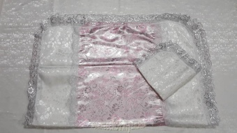 Р3755 Комплект (розовый) Парча Пион средний+Жаккард (покрывало+наволочка) 1х2м от интернет-магазин Эдельвейс-Ритуал.RU
