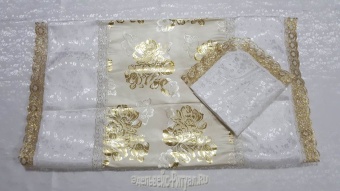 Р3745 Комплект (золото) Парча Пион крупный+Жаккард (покрывало+наволочка) 1х2м от интернет-магазин Эдельвейс-Ритуал.RU