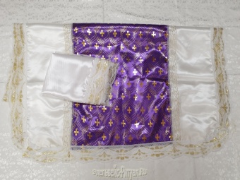 Р3794 Комплект (фиолет) Атласный золотой крест (покрывало+наволочка) от интернет-магазин Эдельвейс-Ритуал.RU